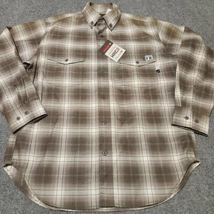 Wolverine FR Shirt Mens Large Brown Grey Plaid Button Up HRC2 FireZero - Picture 1 of 15