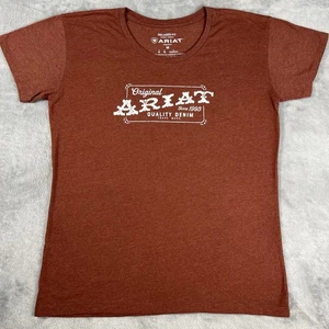 Ariat Original Hemd Damen M Braun Logo Spelliert Out Stretch Freizeit Relaxed Fit - Bild 1 von 6