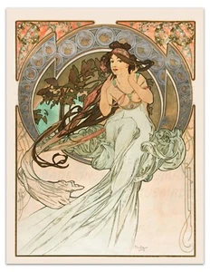Music, from Les Arts 1898 by ALPHONSE MUCHA Poster -Unframed- Premium Art Print - Picture 1 of 3
