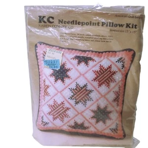 Vintage 80s KC Needlepoint Pillow Kit 'American Quilt Bargello' 15x15 New Open - Picture 1 of 6