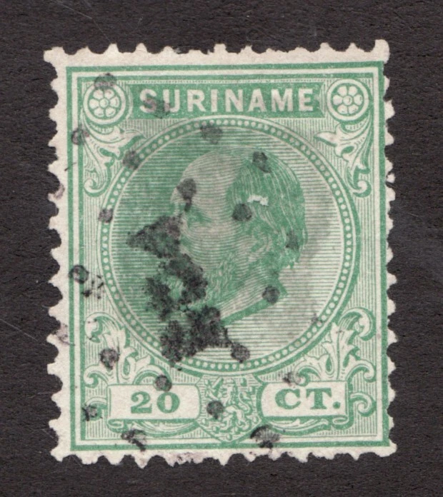 Surinam 1889 Sc# 9 - 20¢ Rey Guillermo III - Sello postal usado Cv$32 Foto 1 de 1