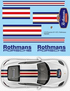 1/10 Decals per  Porsche 911 GT3 Tamiya Rothmans Racing TB Decal TBD890 - Imagen 1 de 1