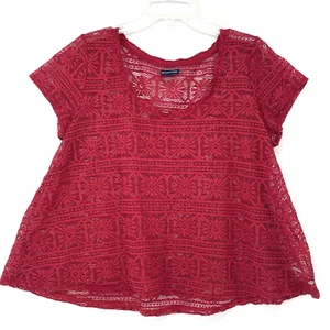 American Eagle Outfitters Red Lace Crochet Short Sleeve Top Blouse Size XL - Picture 1 of 9