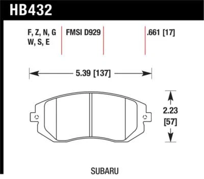 Hawk 2006-2006 Saab 9-2 X 2.5i HPS 5.0 передние тормозные колодки - hawkHB432B.661 - Изображение 1 из 4