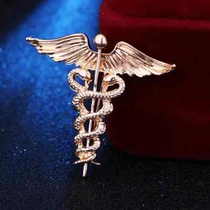 Medical Association Emblem Caduceus Gold Colored Brooch Lapel Pin - Picture 1 of 2