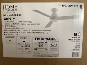 Home Decorators Emery 56 in. LED Glossy White Ceiling Fan with Remote Control - Picture 1 of 4
