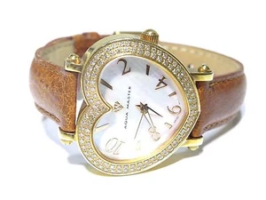Aqua Master Heart Shaped Yellow Gold White Diamond Ladies Stainless Steel Watch - Picture 1 of 6