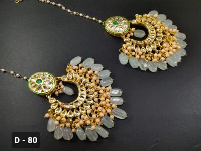 Pendientes Kundan chapados en oro indio Bollywood joyería nupcial paquistaní Chandbali Foto 1 de 4