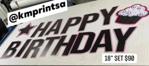Tarjeta de saludo a carta de césped 18" feliz cumpleaños negro/yarda rosa estacas de metal incluidas - Imagen 1 de 1