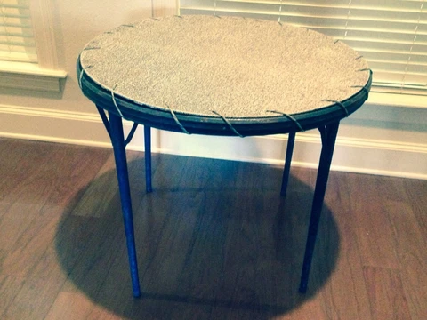 RARE VINTAGE Round Durham? Folding / Card Table - Very Old - Folk Art Cover