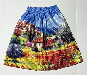 High Waisted Skirt With Mural Town Unbranded Vintage Vibrant Colors Size Small - Picture 1 of 5