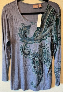 NWT CHICOS COLORFUL STYLISH PAISLEY LONG SLEEVE - SIZE 2 - Picture 1 of 5