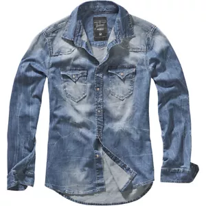 Brandit Riley Denim Shirt Mens Top Long Sleeve Travel Work Fashion Jacket Blue - Picture 1 of 9