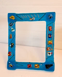 Murano Fused Glass Picture Frame 8x10 Blue Multicolored 6x8 Photo Venice Italy - Picture 1 of 21