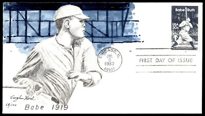 1983 Babe Ruth First Day Cover Vaughn Hord Hand Painted Cachet - Image 1 of 2