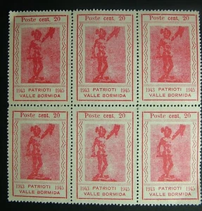 1943 Erinnofilo PATRIOTS Valle Bormida 20 Cent 6 V MNH - Picture 1 of 2