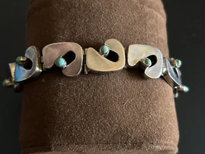 Raro Bracciale Artigianale Taxco Sterling con Turchese Iniziale J Ripetuto "JJ" - Foto 1 di 7