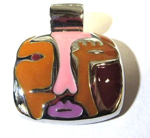 LIA SOPHIA Enamel Face Pendant : PABLO    Hard to Find    signed - Picture 1 of 3