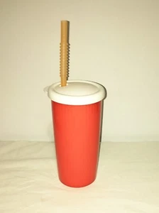 Tupperware Insulated OrangeTumbler 24 oz Dripless Straw & White Seal Clean! - Picture 1 of 5