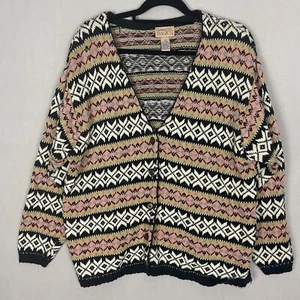 VTG Courtney & Co. Basics Women's Knit Sweater Cardigan Tribal Design Size 2X - Picture 1 of 18