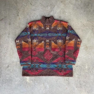 Suéter de Lana Lauren Ralph Lauren Tejido a Mano Patrón Suroeste Azteca Navajo S  Foto 1 de 4