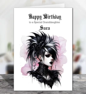 Personalised Gothic Girl Glossy Birthday Card - Choose Size - Picture 1 of 3