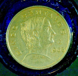 CINCO DE MAYO SALE--1963-Mo MEXICO 5 CENTAVOS BRASS COMPOSITION COIN KM#426 - Picture 1 of 3