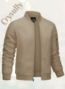 Crysully Jacket Mens Sz-S Beige Bomber Windbreaker Lightweight-Full Zip Casual - Picture 1 of 14