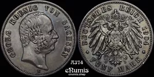 Germany, Saxony, Georg, 5 Mark 1904, toned, XF - Picture 1 of 6