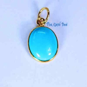 9mmx17mm 18k Yellow Gold Sleeping Beauty Turquoise Oval Bezel Pendant Charm Loop - Picture 1 of 9