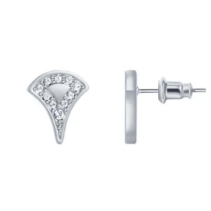 Peacock Tail Stud Earrings with Swarovski Crystals Rhodium Plated - Picture 1 of 2