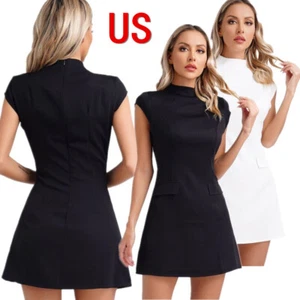 Elegantes Slim Fit Damenkleid Flügelärmel Stehkragen A-Linie Kleid Abend Party - Bild 1 von 34