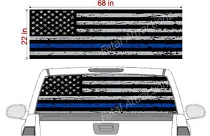 Distressed American Flag Blue Line See Thru Window Wrap decal sticker 22x68" - Picture 1 of 2