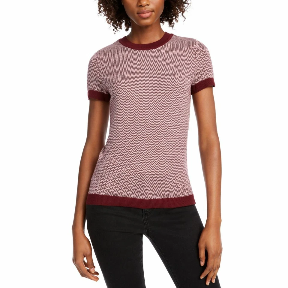 Maison Jules Women's Ribbed Ringer Short Sleeve Sweater Ruby Wine Size XS - Image 1 of 1