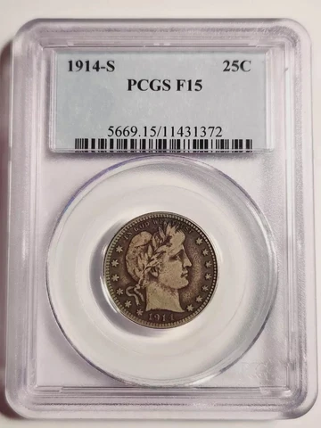 1914 S Barber Quarter PCGS F-15 Cover