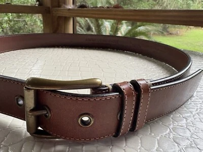 Cinturón Johnston Murphy Hombre 36 Cuero Marrón Anilina Kipskin Latón Hebilla Rodillo Foto 1 de 4