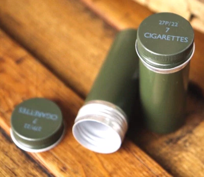 3x WW2 Beadon Survival Cigarettes Metal Tube - Ration - MRE - Storage Case Tin