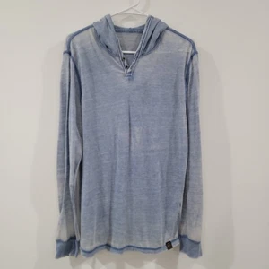 Lucky Brand Mens Venice Burnout Shirt Size Medium Hooded Henley Blue Skater Punk - Picture 1 of 6