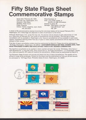 USA 1976 5 SOUVENIR PAGES 50 STATE FLAGS FIRST DAY CANCEL - Image 1 of 4