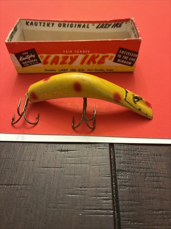  Vintage 3 Inch Wood Kautzky Lazy Ike KL-35 YS Fishing Lure with Box    - Image 1 of 3