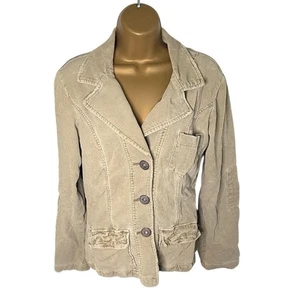 Vintage Y2K Z. Cavaricci Distressed Cord Blazer Patched Elbows Taupe S - Bild 1 von 9