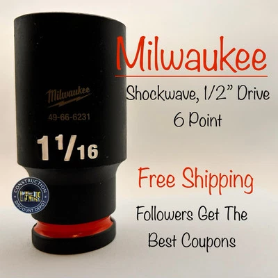Milwaukee Tool 49-66-6231 1-1/16" Socket Shockwave Impact Duty 1/2" Drive Deep