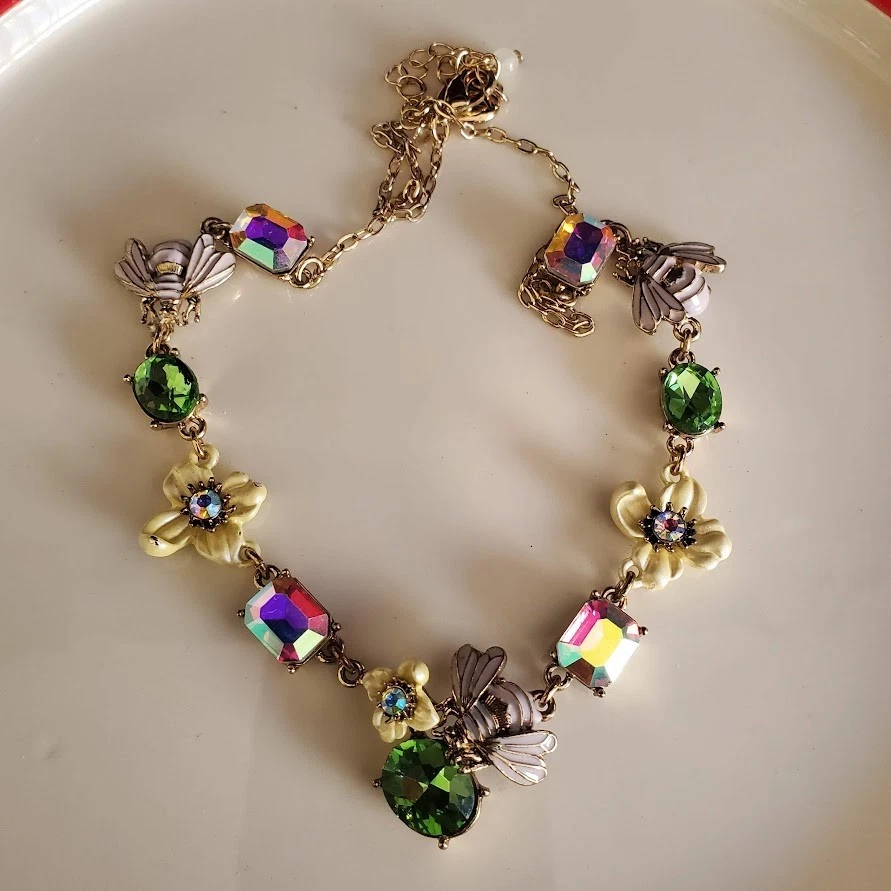 Collar Betsey Johnson Flower Show lavanda púrpura abeja crema flor cristal AB Foto 1 de 4