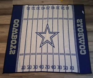 Vintage Dallas Cowboys Field Blanket Yard Lines NFL Northwest 56x50 Blue Star - Picture 1 of 4