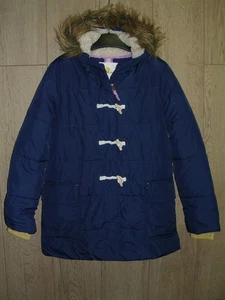 Mini Boden Girls Navy Blue Faux Fur Hood Winter Coat Lined Jacket Age 13-14 - Picture 1 of 3