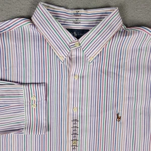 Camisa Ralph Lauren Para Hombres 18 Azul Púrpura Rayas Azul Calce Clásico Poni Manga Larga - Imagen 1 de 8