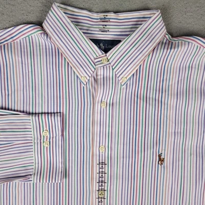 Camisa Ralph Lauren Para Hombres 18 Azul Púrpura Rayas Azul Calce Clásico Poni Manga Larga Foto 1 de 4