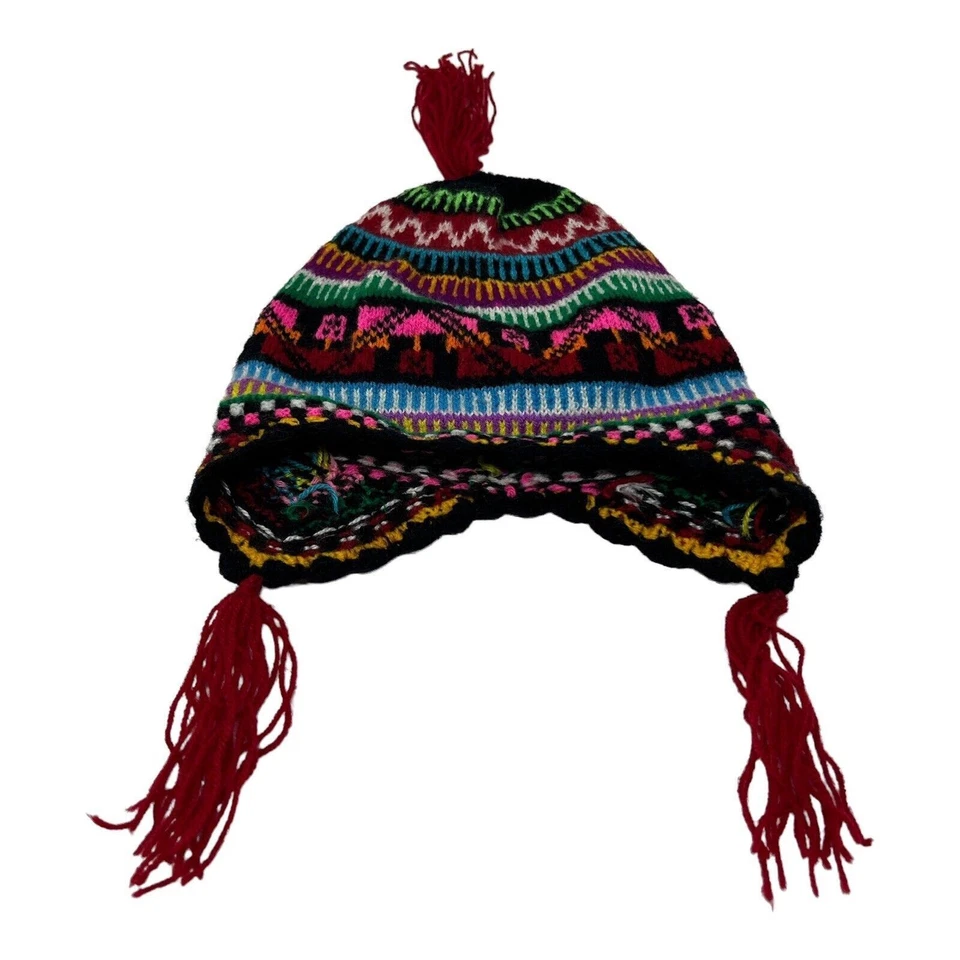 Gorro Peruano Niño Bebé Gorra Sombrero Tejido a Mano Orejeras Borla Multicolor Perú Foto 1 de 4