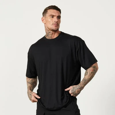 200 Gsm 100% Cotton Running T-Shirts Men Oversized Loose Short Sleeve Gym Bodybu - Image 1 of 4