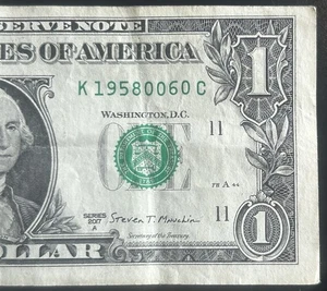 $1 June 1958 Birthday Month Note Fancy Serial Number K19580060C Series 2017A - Picture 1 of 3